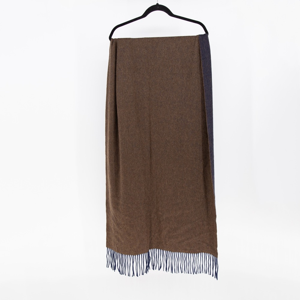 J. McLaughlin 100% Cashmere Felt Texture Fringe Scarf Wrap Shawl Brown Blue